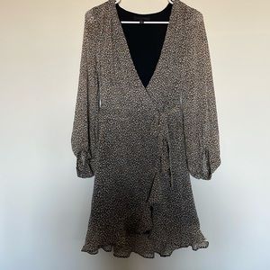 Sexy Cheetah Print Banana Republic Deep V Neck Long Sleeve Dress - Size 4